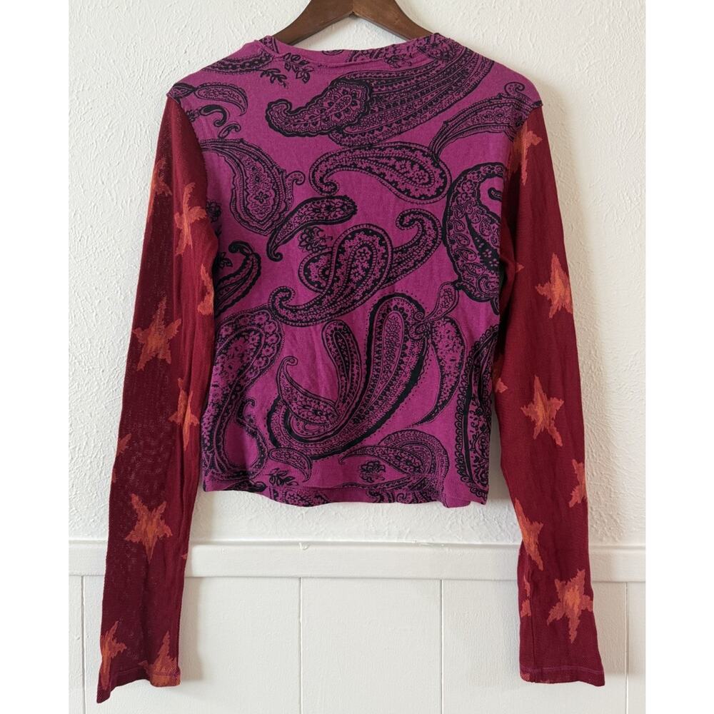 Free People We The Free Paisley Star Print Henley Long Sleeve Top L NWT Boho - Picture 2 of 8